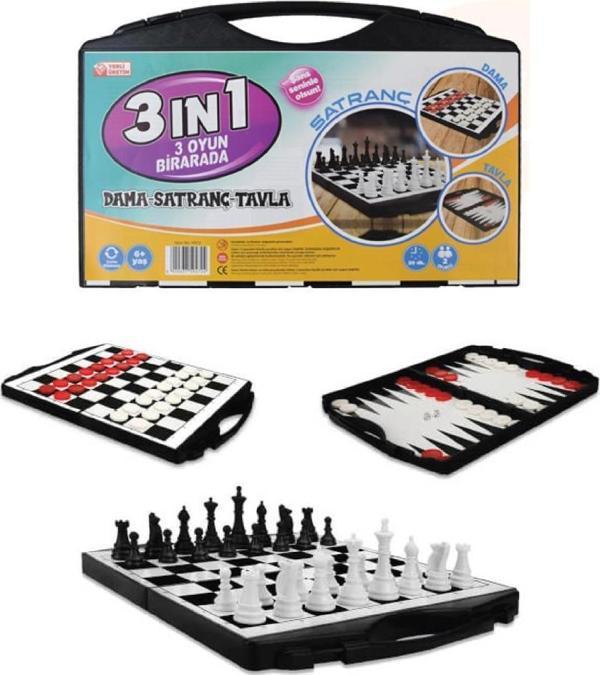 3'lü Oyun Seti (Dama, Tavla, Satranç) Taşımalı - Image 1