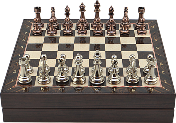 GiftHome Büyük Boy Metal Klasik Satranç Tk. Antik ve Ceviz Desenli Sandıklı MDF Tahtası(36X36 cm.) - Image 1