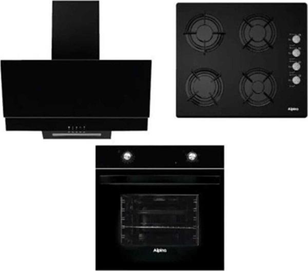 Alpina Siyah Statik Cam Ankastre Set (Davlumbaz-Ocak-Fırın) - Image 1