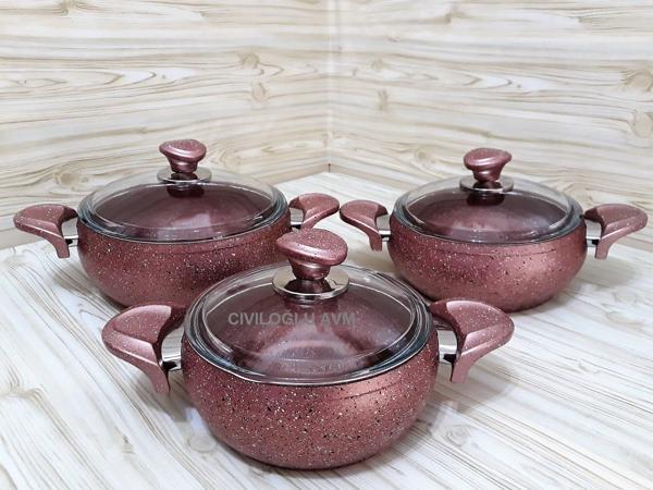 Özkent Granit Güveç Seti 3 Lü 6 Parça Rose Gold K521 - Image 1