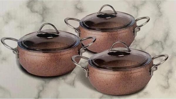 Özkent Granit Rose 3 Lü Güveç Set Gümüş Kulp K543 - Image 1