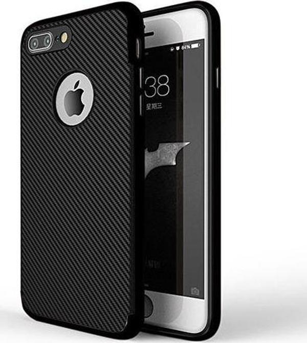 FitCase iPhone 7-8 Plus Carbon Desen Arka Kapak Siyah - Image 1