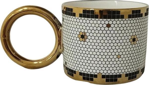 Mien Dayanıklı Desenli Porselen Halka Kulplu Petek Kupa 1 Adet - Image 1