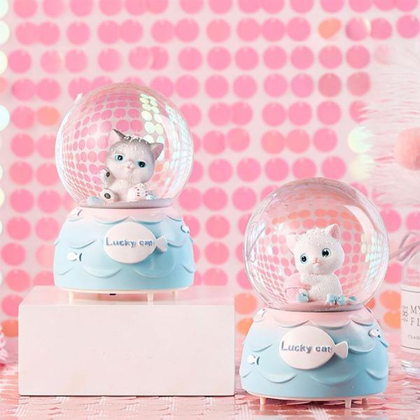 Mien Dekoratif Pilli Müzikli Kedi Figürlü  Hediyelik Kar Küresi Küçük Boy 1229 - Image 1