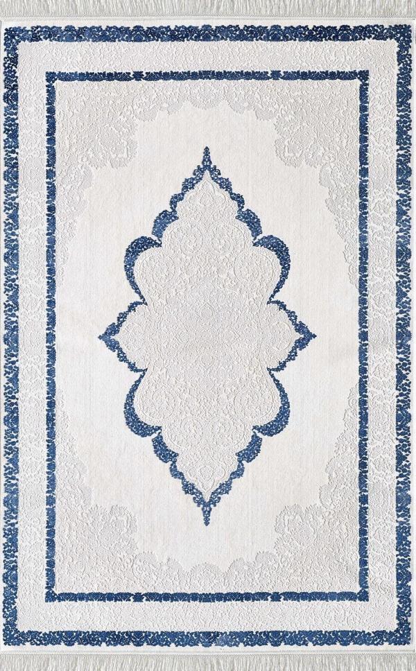 Voıla Zq00c Lacivert Bej Modern Salon Halısı - Image 1