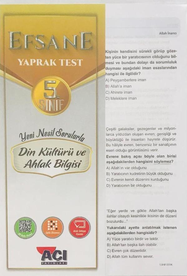 Açı Yayınları 6. Sınıf Din Kültürü ve Ahlak Bilgisi Efsane Çek Kopart Yaprak Test - Açı Yayınları - Image 1