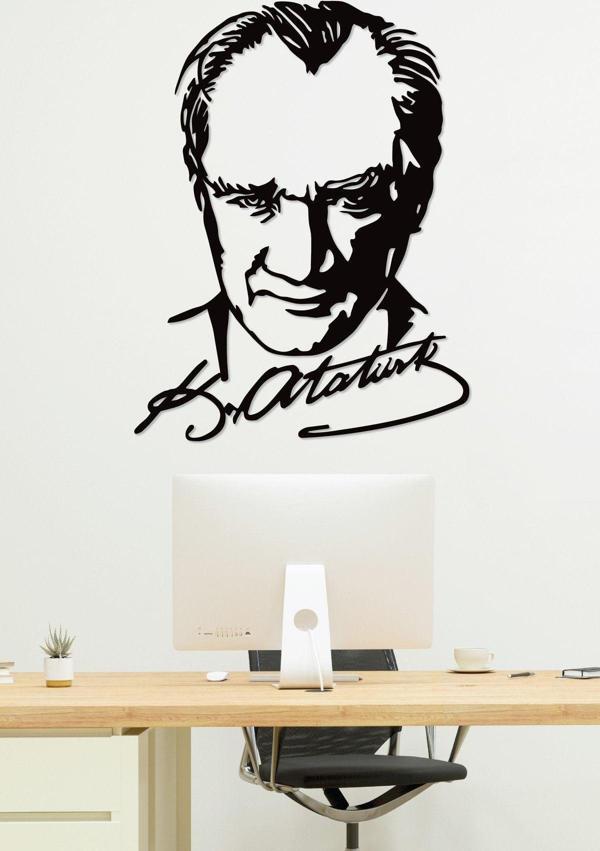 Gowpenart Dizayn Atatürk Portre İmzalı Dekoratif Siyah Metal Duvar Tablosu Ev & Ofis Dekoru 1,5 Mm Kalınlık - Image 1