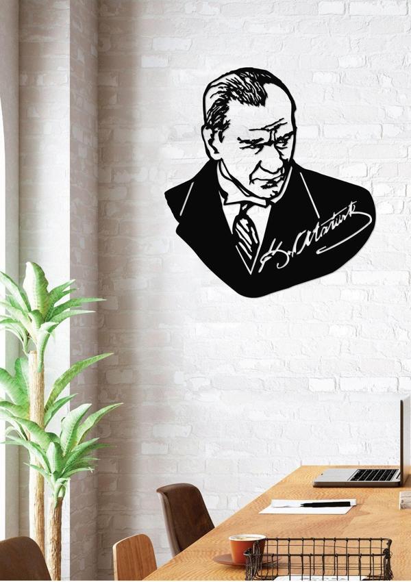 Gowpenart Dizayn Atatürk Takım Elbiseli İmzalı Siyah Metal Duvar Dekoru - Ev & Ofis Tablosu - Hediye Tablo - Image 1