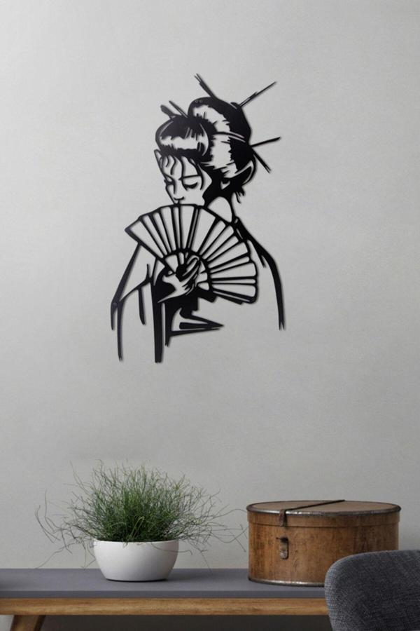 Gowpenart Dizayn Yelpazeli Japon Kız Ev & Ofis Metal Duvar Tablosu - 35x59 Cm - Image 1
