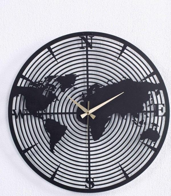 Gowpenart Dizayn Dünya Haritalı Metal Siyah Duvar Saati 1,5 Mm Kalınlık 50x50 Cm - Image 1