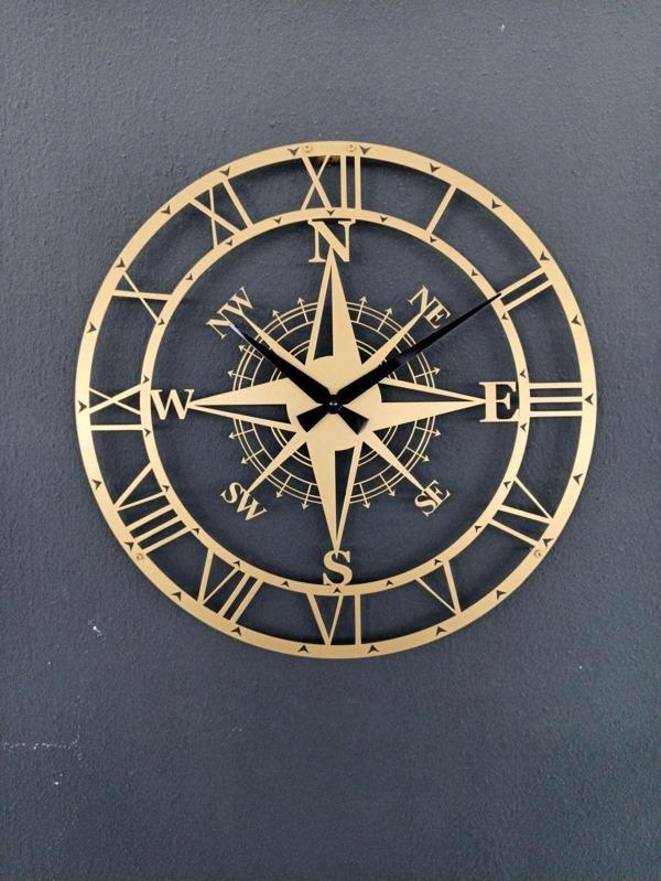 Gowpenart Dizayn Dizayn Pusulalı Modern Metal Gold - Altın Duvar Saati 1,5 Mm Kalınlık 40x40 Cm - Image 1