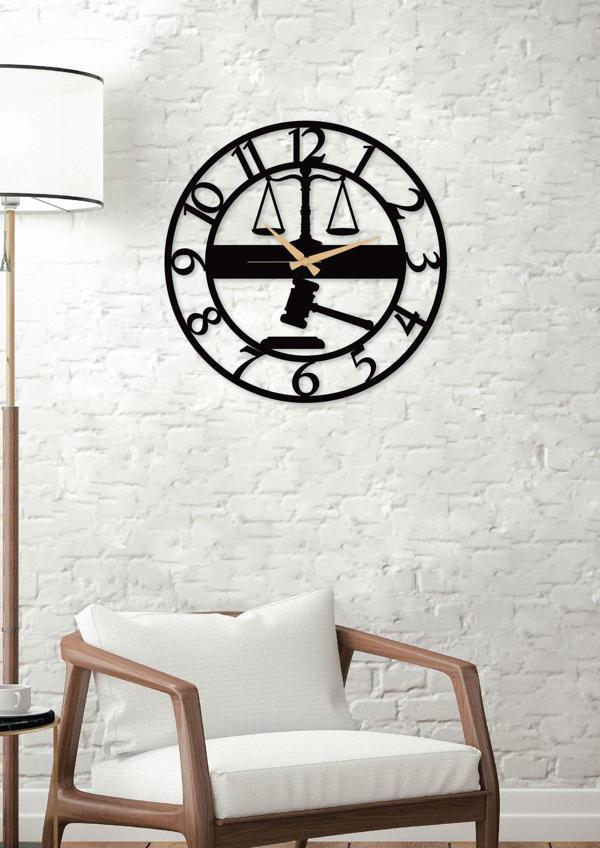 Gowpenart Dizayn Adalet Terazisi - Avukat Rakamlı Metal Siyah Duvar - Ev - Ofis Saati - Hediye Saat - 50x50 Cm - Image 1