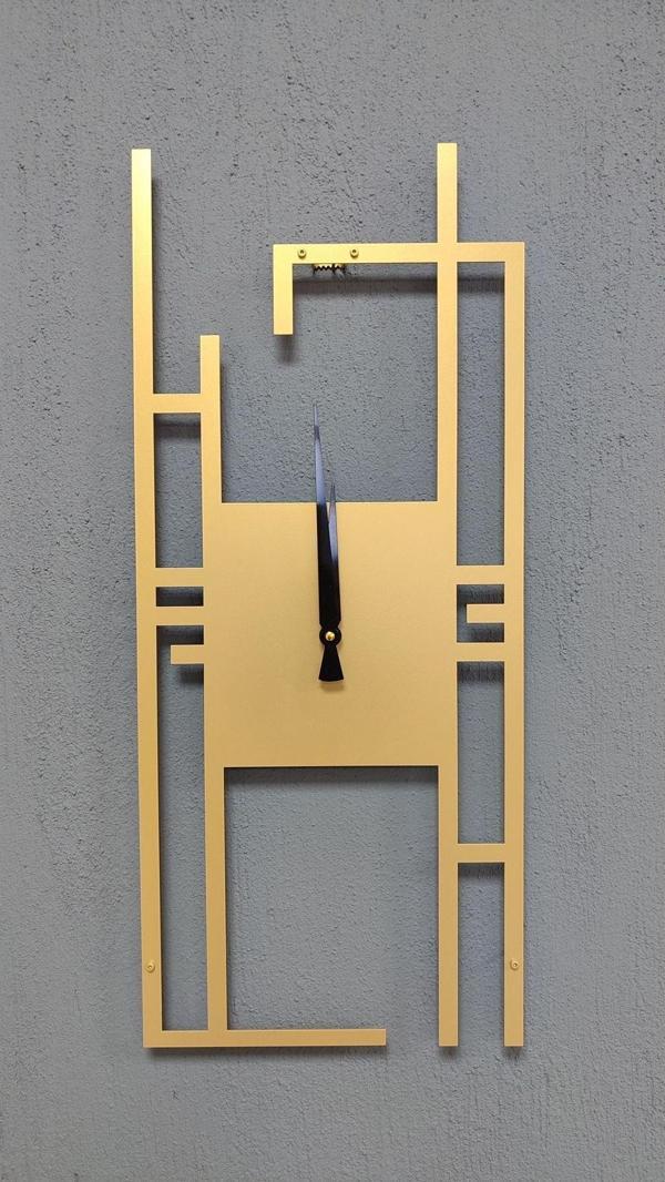 Gowpenart Dizayn Carisma Metal Gold - Altın Dikdörtgen Duvar Saati - Ev - Ofis Saati - Hediye Saat - 50 x 22 Cm - Image 1