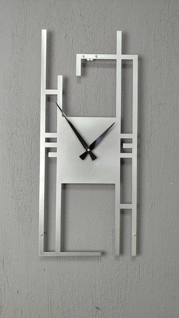 Gowpenart Dizayn Carisma Metal Silver - Gümüş Dikdörtgen Duvar Saati - Ev - Ofis Saati - Hediye Saat - 80 x 34 Cm - Image 1