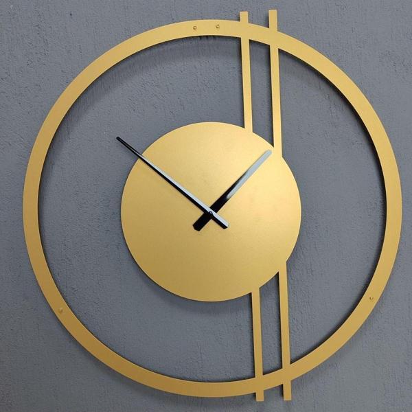 Gowpenart Dizayn Double Line Metal Gold - Altın Duvar Saati - Ev - Ofis Saati - Hediye Saat - 50 x 48 Cm - Image 1