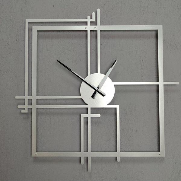 Gowpenart Dizayn Kare Querencia Metal Gümüş - Silver Duvar Saati - Ev - Ofis Saati - Hediye Saat 100 x 100 Cm - Image 1
