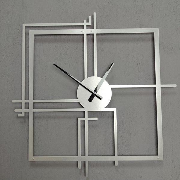 Gowpenart Dizayn Kare Querencia Metal Gümüş - Silver Duvar Saati - Ev - Ofis Saati - Hediye Saat 60 x 60 Cm - Image 1
