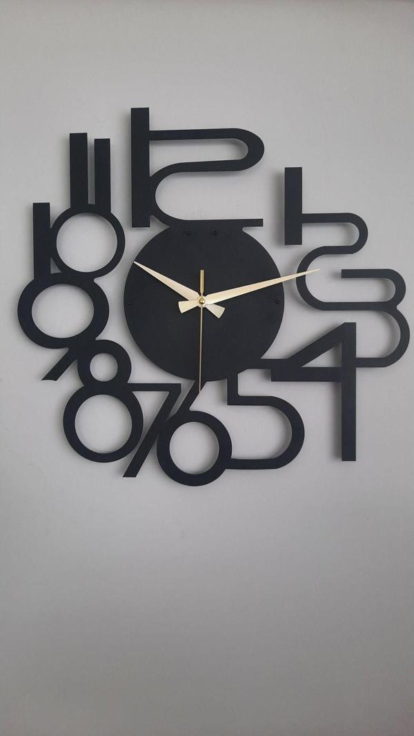 Gowpenart Dizayn Modern Rakamlı Metal Siyah Duvar Saati - Hediye Saat - Ev - Ofis Saati - 60 x 60 Cm - Image 1