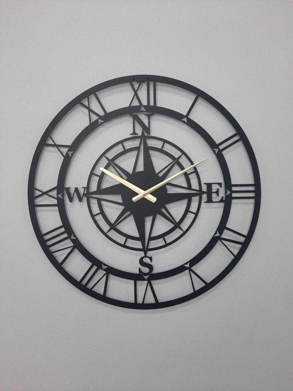Gowpenart Dizayn Pusulalı Metal Siyah Duvar Saati 1,5 Mm Kalınlık 60 x 60 Cm - Image 1