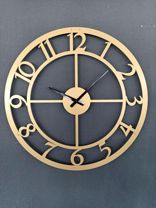 Gowpenart Dizayn Rakamlı Metal Gold - Altın Duvar Saati 1,5 Mm Kalınlık 50x50 Cm - Image 1