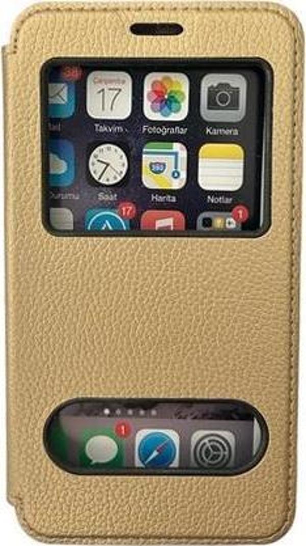 Jopus Galaxy J7 Duo ile Uyumlu Premium Kapaklı Kılıf Gold - Image 1