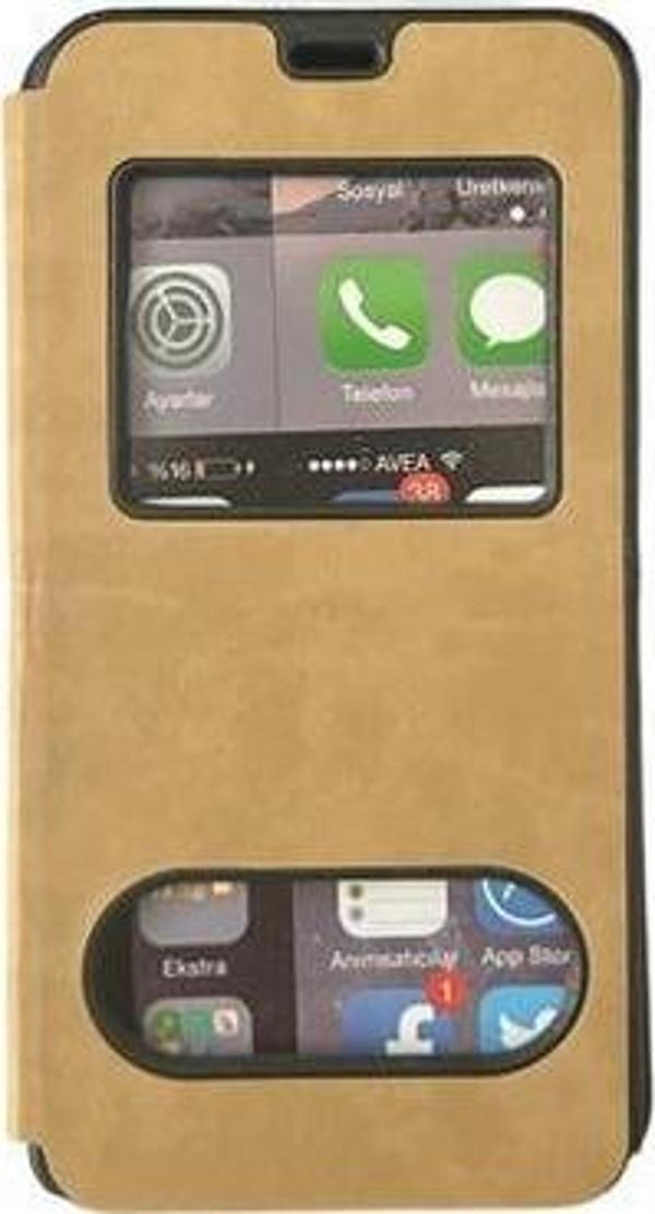 Jopus Venus V5 ile Uyumlu Premium Kapaklı Kılıf Gold - Image 1