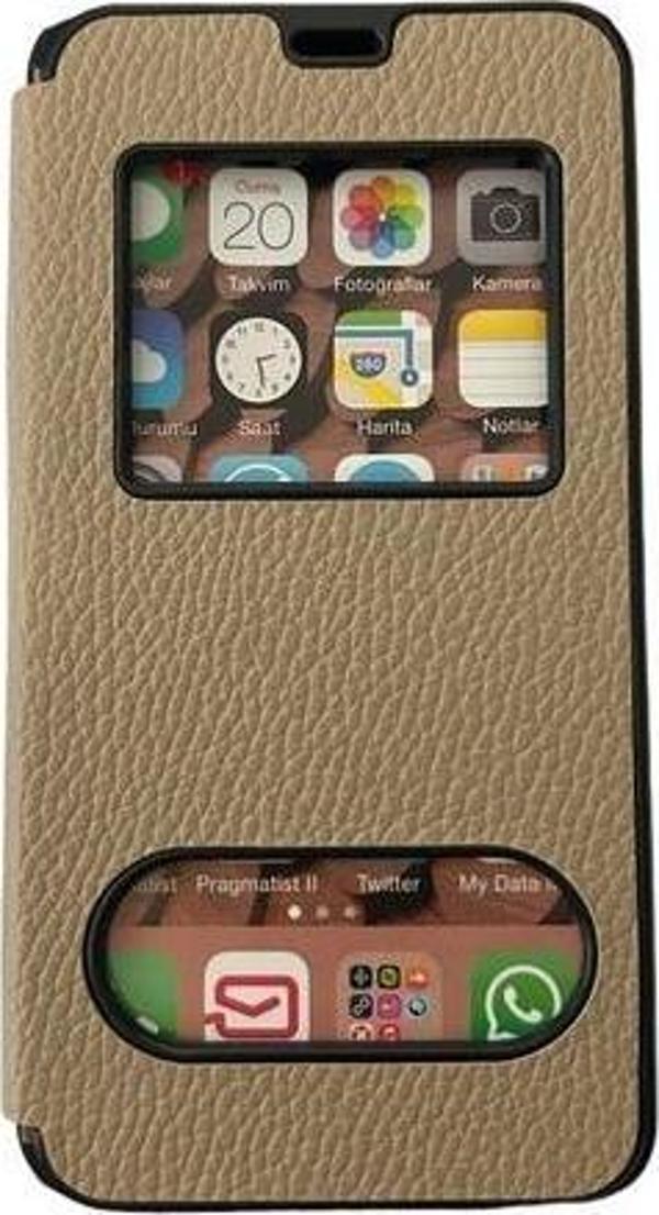 Jopus Galaxy Grand Prime ile Uyumlu Premium Kapaklı Kılıf Gold - Image 1
