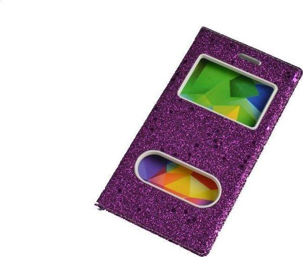 Jopus iPhone 7 ile Uyumlu Suni Deri KK-148 Simli Kapaklı Koruma Kılıfı Mor - Image 1