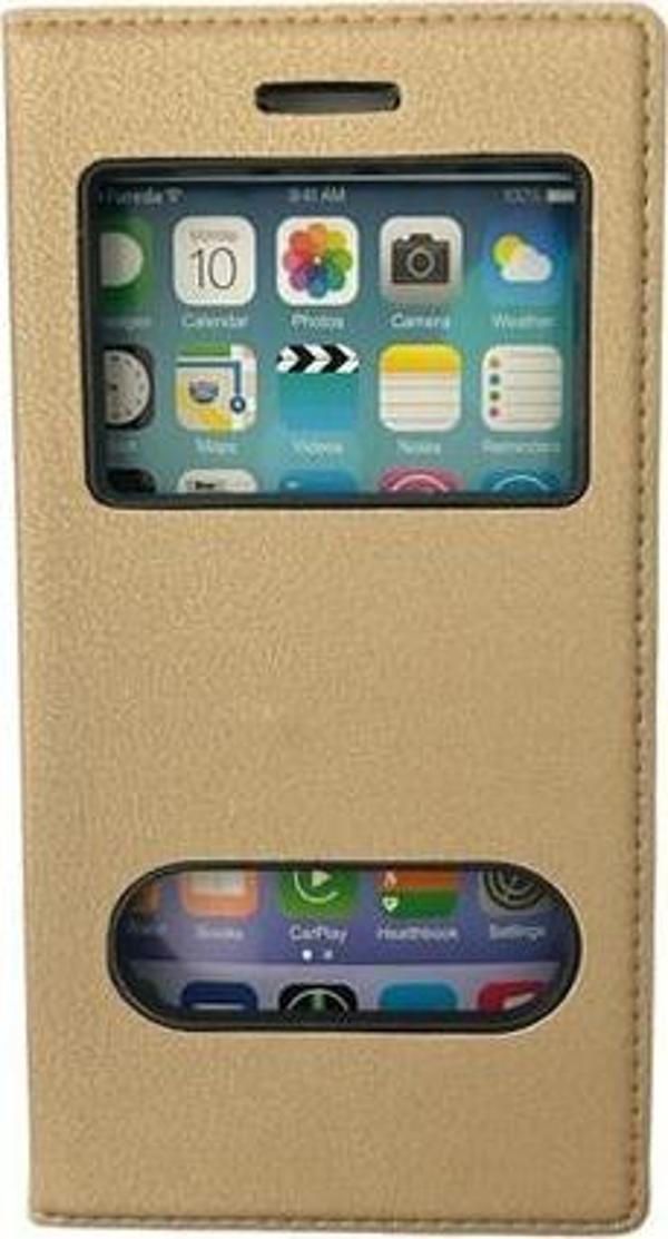 Jopus Galaxy J7 Plus ile Uyumlu Premium Kapaklı Kılıf Gold - Image 1