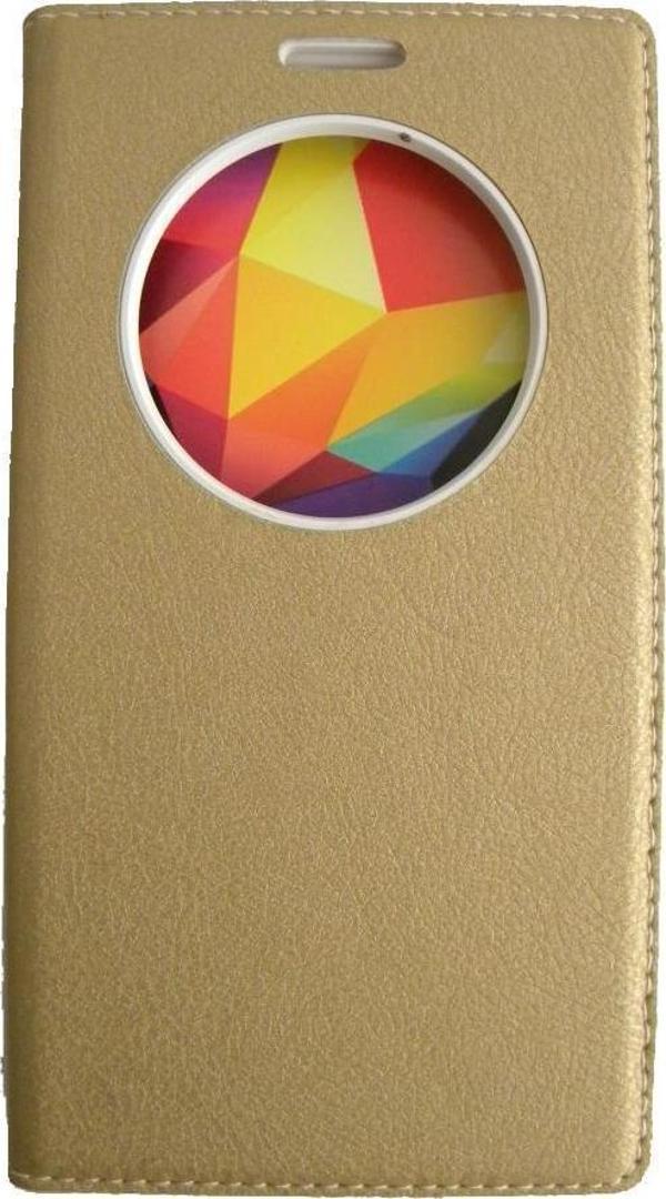 Jopus Zenfone 3 ile Uyumlu Suni Deri KK-147 Kapaklı Koruma Kılıfı Gold - Image 1