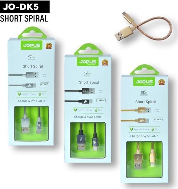 Jopus Short Spiral Type-C Data ve Şarj Kısa Kablo Füme - Image 1