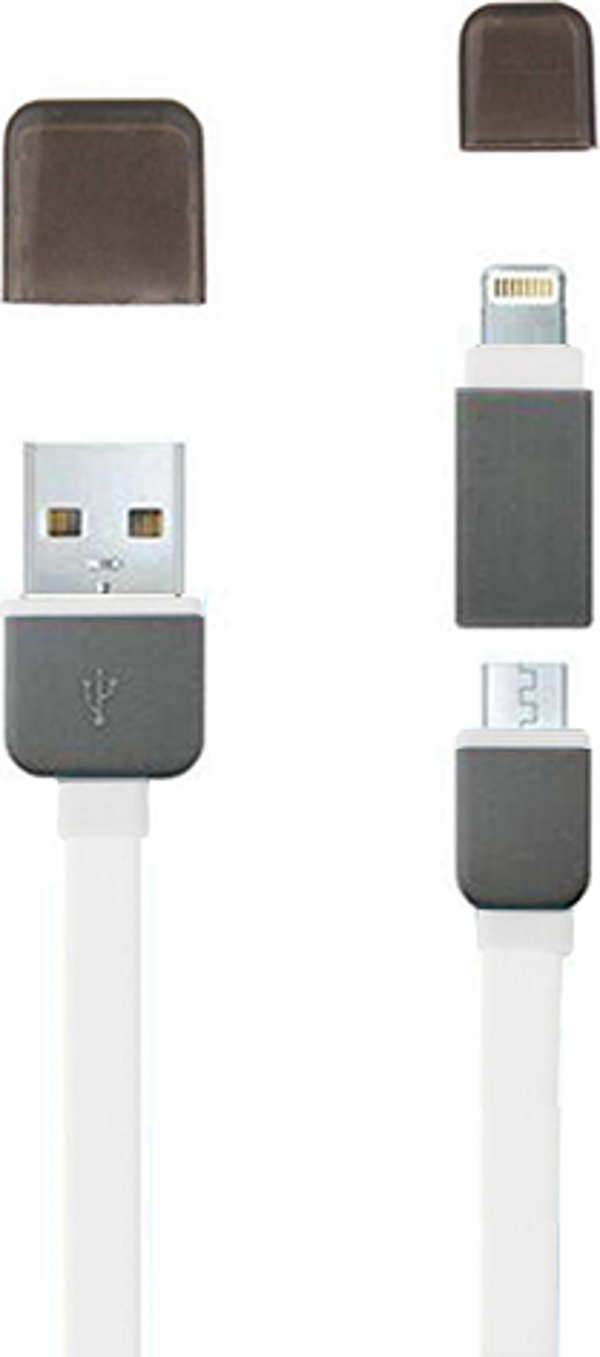 Micro USB ve Lightning Kablo 2 in 1 Beyaz Gri - Image 1