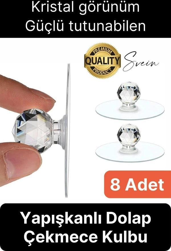 8 Adet Dekoratif Güçlü Tutunabilen Yapışkanlı Kristal Kapak Çekmece Dolap Kulp Seti Tutacak Kulbu - Image 1