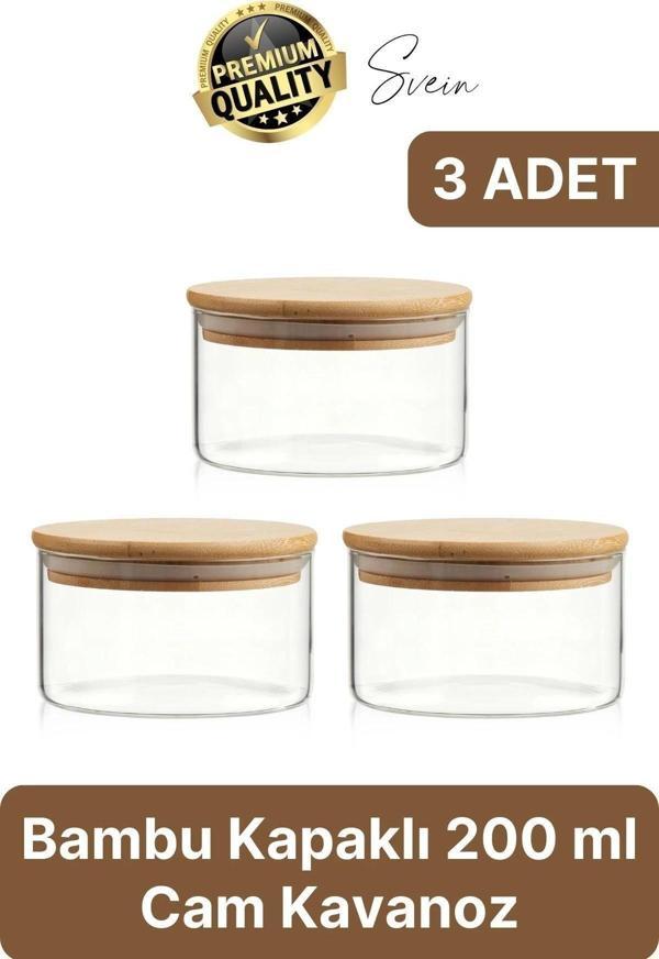 Premium Bambu Kapaklı Hava Geçirmez Sızdırmaz Küçük Cam Kavanoz Şeffaf 200 ml Yulaf Kahve Baharat - Image 1