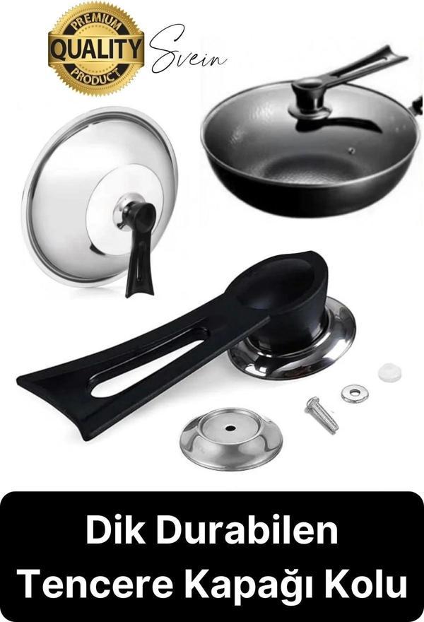 Premium Isıya Dayanıklı Dikey Tasarım Tencere Kapağı Kolu Kaldırma Aparatı Topuzu Siyah Pratik Rahat - Image 1