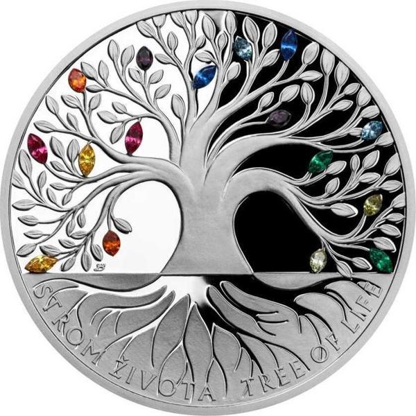 Gökkuşağı Yaşam Ağacı Kristal Taşlı Gümüş Sikke Coin - Image 1