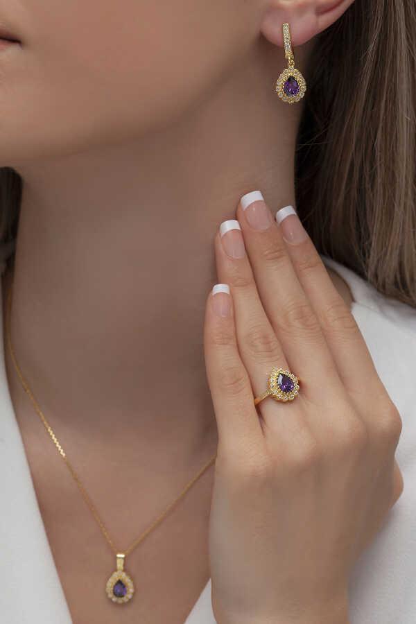 AgaKulche Damla Model Gümüş Takı Seti Gold S60GM 925 - Image 1