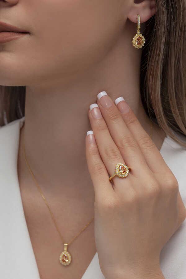 AgaKulche Damla Model Gümüş Takı Seti Gold S60-GW 925 - Image 1