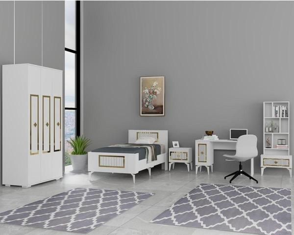 DemonteHome Noradh Çocuk Genç Odası Takımı (G-C-L-P-R) Beyaz Altın - Image 1