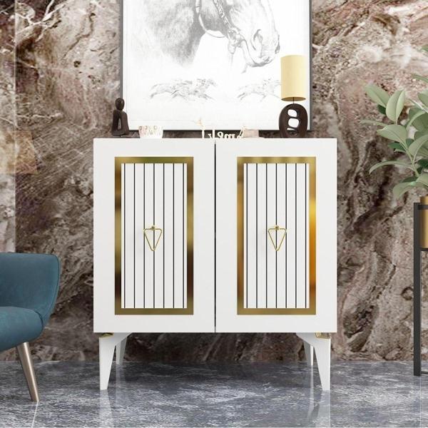 DemonteHome Capri̇dh Çok Amaçli Dolap , Ki̇taplik , Mutfak Dolabi Beyaz-Altin - Image 1