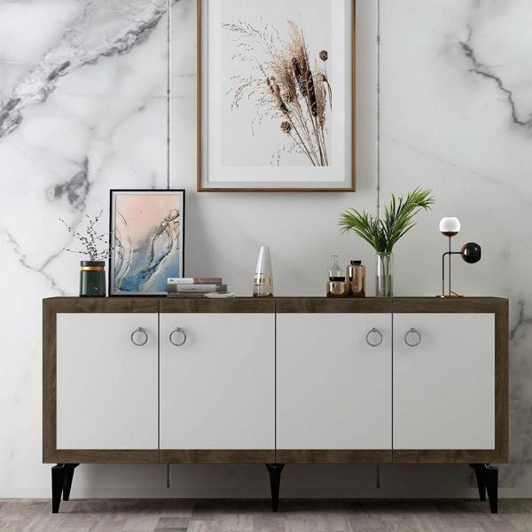 DemonteHome Dört Kapakli 150 Cm Selendh Konsol Cevi̇z-Beyaz - Image 1