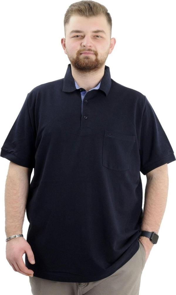 Modexl Battal Beden Erkek Tshirt Polo Yaka Cepli Klasik Pike 20552 Lacivert - Image 1