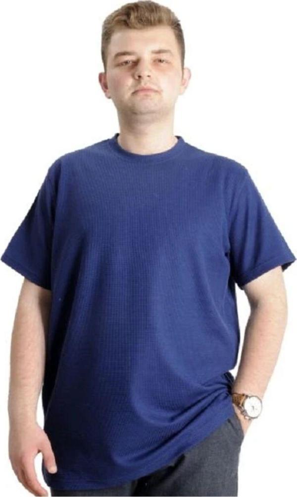 Superxl Büyük Beden Erkek T-Shirt Bisiklet Yaka Waffle 20033 İndigo - Image 1