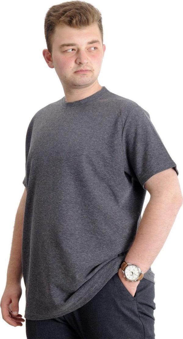 Modexl Büyük Beden Erkek T-Shirt Bisiklet Yaka Waffle 20033 Siyah - Image 1