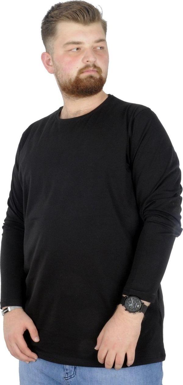 Modexl Büyük Beden Erkek Tshirt Likralı Bisiklet Yaka 20102 Siyah - Image 1