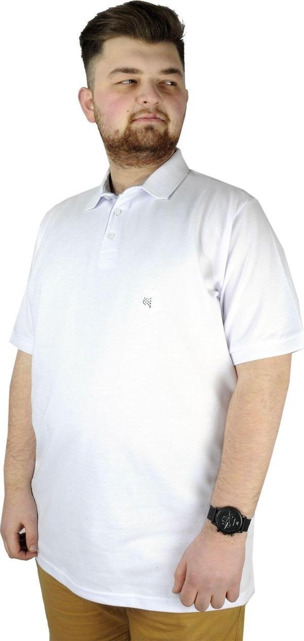 Modexl Battal Beden Erkek Tshirt Polo Yaka Nakışlı Klasik Pike 20553 Beyaz - Image 1