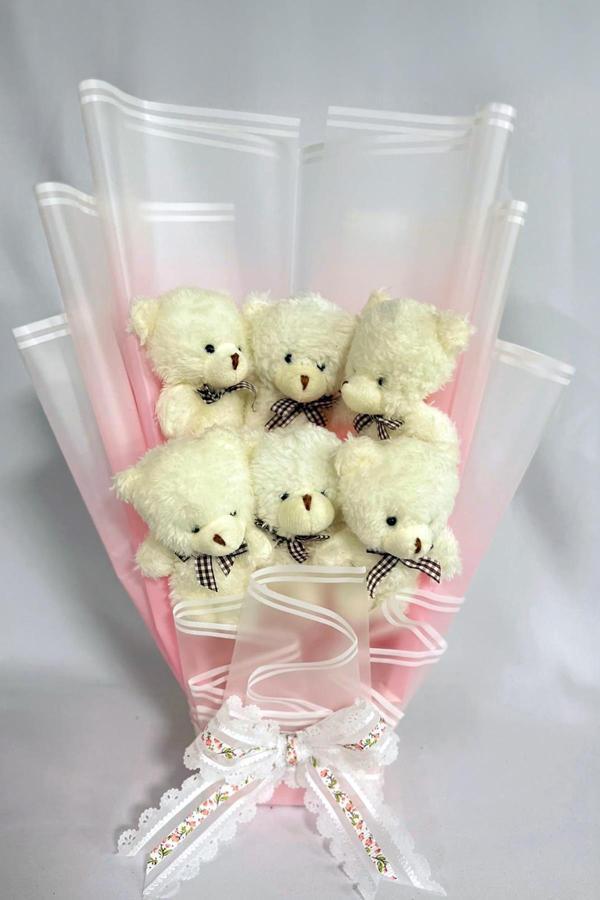 Sevgiliye Özel Peluş Ayıcık Buketi - 6 Adet Yumoş Peluş Ayılı Buket Özel Büyük Kutusunda - Image 1