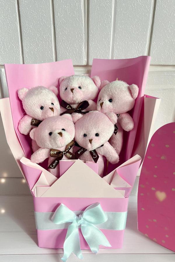 Sole Sevgiliye Özel Pembe Konsept Romantik Peluş Ayıcık Buketi - Image 1