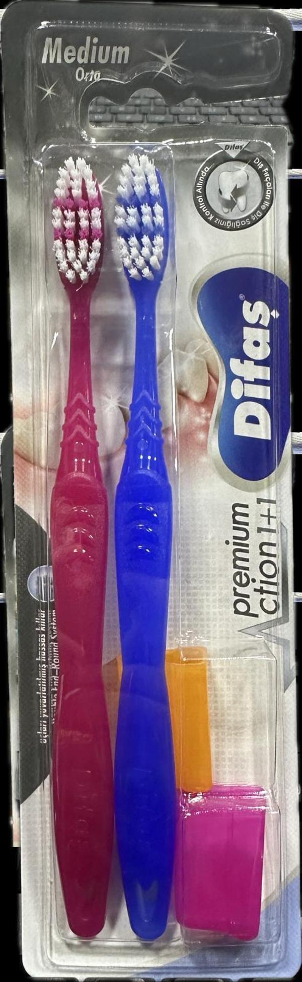 Difaş Premium Action Kapaklı Diş Fırçası Medium 1+1 - Image 1