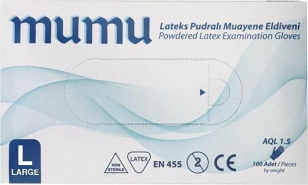 Mumu Muayene Eldiveni Lateks Pudralı Beyaz Büyük Boy (L) | 100 Adet - Image 1